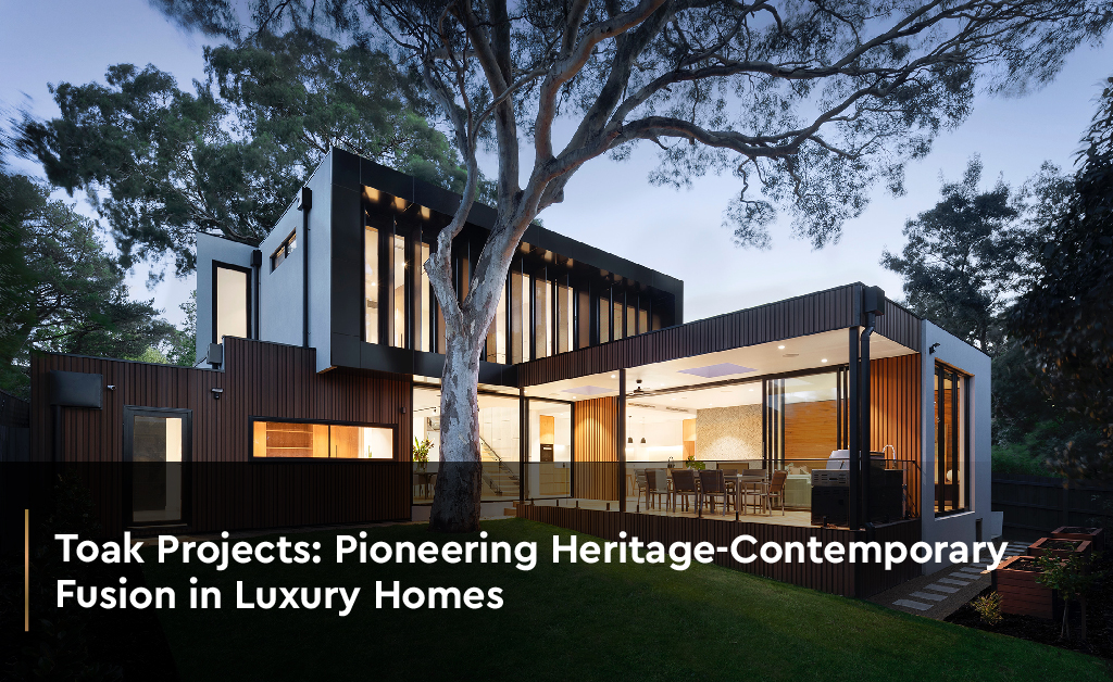 Contemporary house illuminated at night, showcasing a blend of heritage and modern luxury.